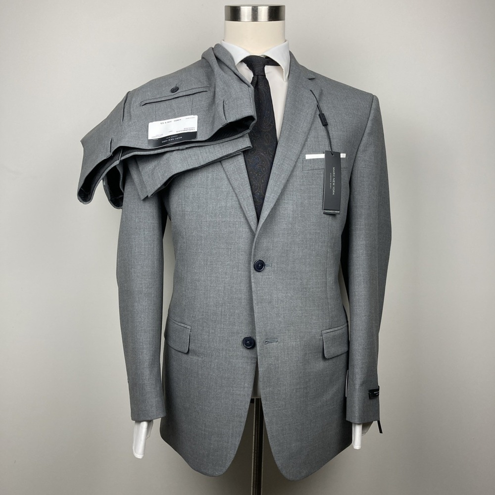 Marc New York Men's Gray Modern Fit 2 Piece Suit Jacket 42S Pants 35W 30L